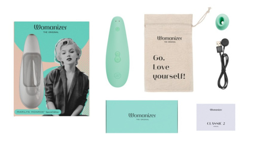 Womanizer Marilyn Monroe Classic 2 + Лубрикант 50 мл - Вакуумный стимулятор (мята)