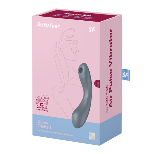 Satisfyer Curvy Trinity 1 - Вакуумный стимулятор + вибратор точки G, 17.5х3.9 см (серый)
