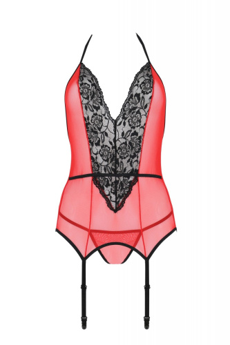 Passion Peonia Corset - эротический корсет с кружевом, L/XL (красный)