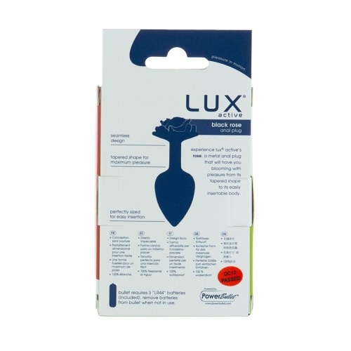 Lux Active Rose Anal Plug Black - металлическая анальная вибропробка, 8.9х3.4 см (чёрный)