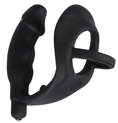 Эрекционное кольцо с анальной пробкой Black Velvets Ring & Vibro Plug