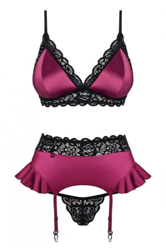 Obsessive 845-SEG-5 set - эротический комплект с кружевом и поясом для чулок, L/XL (вишневый)