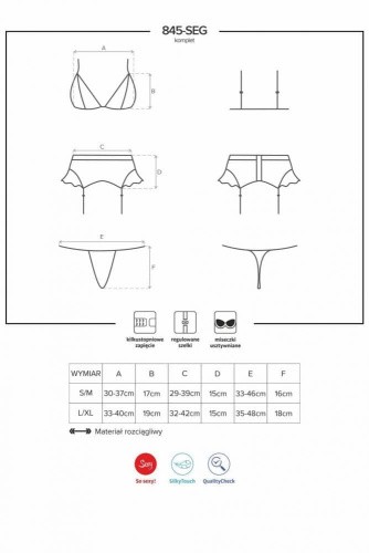 Obsessive 845-SEG-5 set - эротический комплект с кружевом и поясом для чулок, L/XL (вишневый)