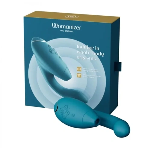 Womanizer Duo 2 + Лубрикант 50 мл - Вібратор із вакуумним стимулятором, 20.3х3.5 см (бірюзовий) - купити в Києві, Україні