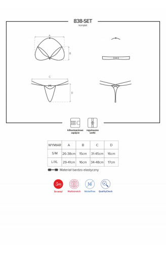 Obsessive 838-SET-3 set - кружевной эротический комплект, S/M (красный)
