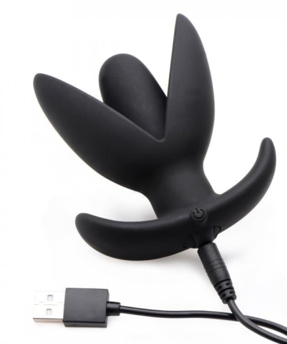 Master Series Sprouted 10 Mode Rechargeable Silicone Anal Plug - анальная пробка с расширением и вибрацией, 10х7 см (чёрный)