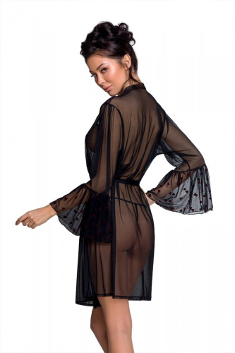 Passion Lovelia Peignoir - Романтичний пеньюар, чорний XXL/XXXL - купити в Києві, Україні