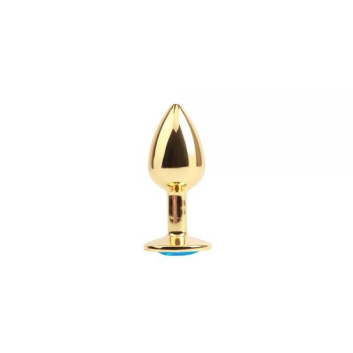 Chisa - Hi-Basic Blue Gem Anal Plug - Анальная пробка металлическая с кристаллом в форме сердца, 7.1х2.8 см (золотистая с голубым)