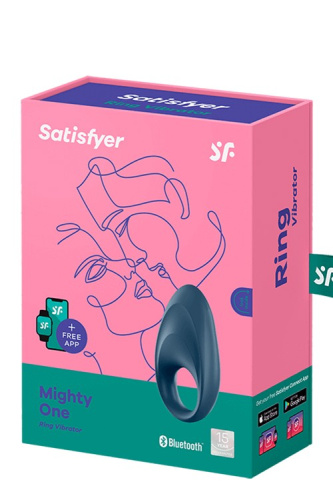 Satisfyer Mighty One - эрекционное смарт-кольцо с вибрацией, 9х2.8 см (синий)