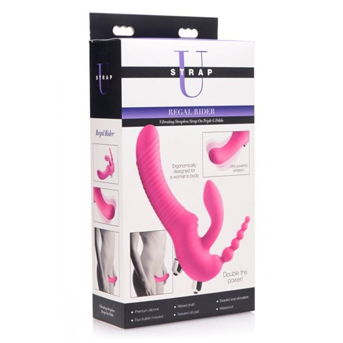 Regal Rider Vibrating Silicone Strapless Strap On Triple G Dildo - Безремневой страпон с вибрацией, 22.9х3.8 см