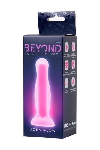 Beyond By Toyfa John Glow - Анальная пробка светящаяся в темноте, 12.5х3.5 см (розовый)