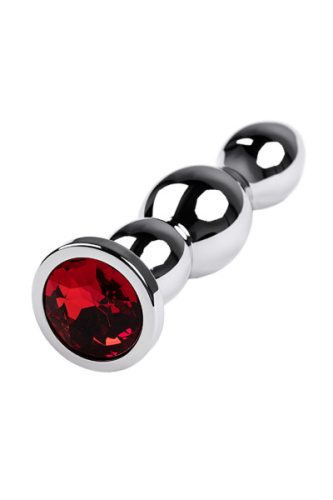 TOYFA Metal Silver anal plug  -  серебристая анальная пробка с кристаллом, 13.5х3 см (красный)