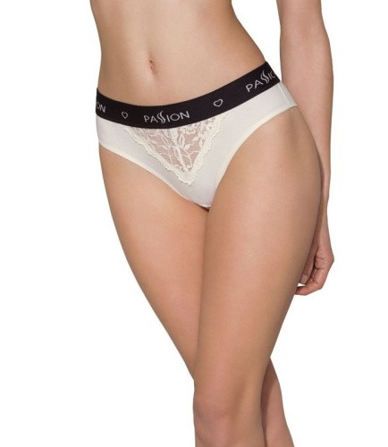 Passion PS001 Panties - Трусики с широкой резинкой и кружевом (бежевые, размер L)