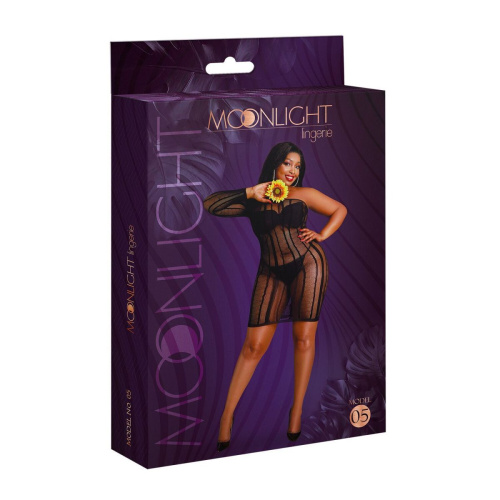 Moonlight Plus Model 05 Black - эротическое ажурное платье в полоску, XL/XXXL (чёрный)