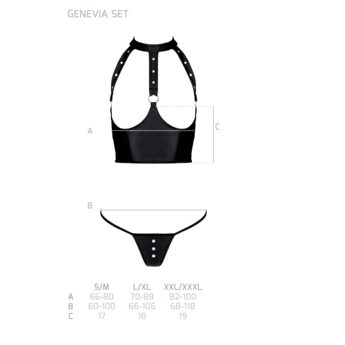 Passion - GENEVIA SET WITH OPEN BRA - Комплект из эко-кожи, S/M