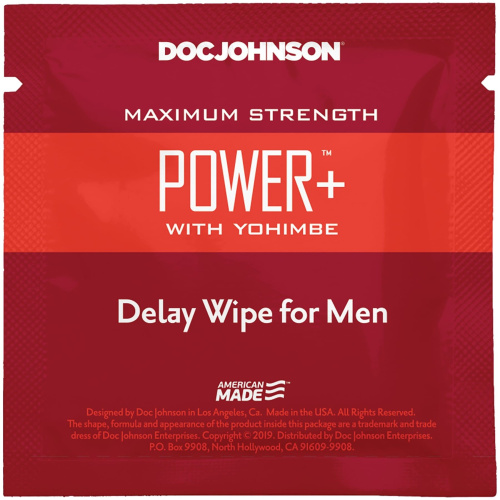 Doc Johnson Power+ Delay Wipe For Men - Пролонгирующая салфетка с  экстрактом йохимбе (1 шт)