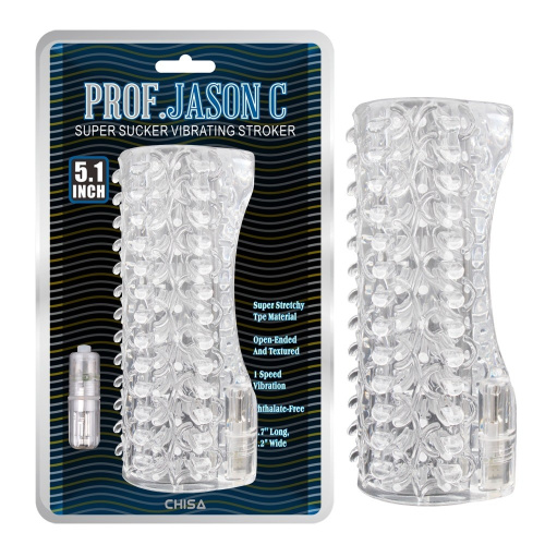 Chisa Prof.Jason З Super Sucker Vibrating Stroker - Прозрачный сквозной мастурбатор с вибрацией, 14.5х5.6 см (белый)