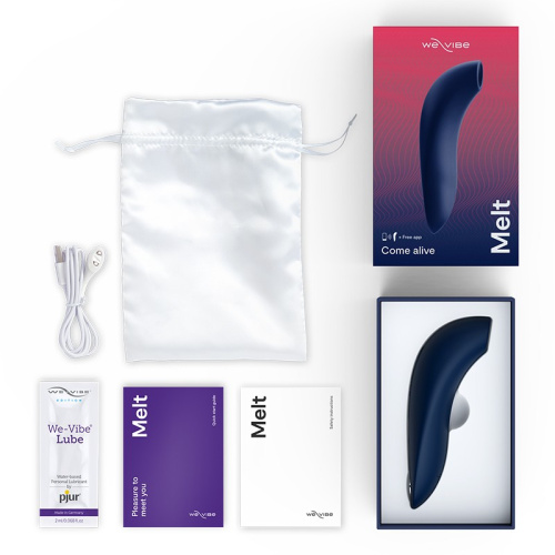 We-Vibe Melt + Лубрикант 50 мл - Вакуумный стимулятор для клитора с управлением через приложение на смартфоне, 12.6х2.4 см (синий)