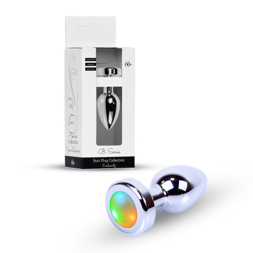 Анальная пробка со светлодиодным свечением B-Series Jewellery Silver Plug Disco Flashlight