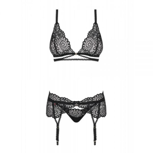 Obsessive Mixty set - кружевной эротический комплект, L/XL (чёрный)