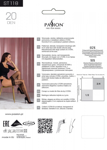 Passion ST118 - Панчохи на ажурній силіконовій гумці з бічним вертикальним малюнком, 1/2 (чорні) - купити в Києві, Україні