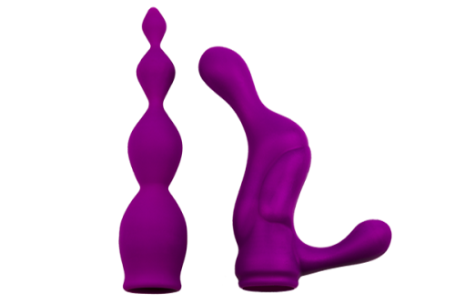 Adrien Lastic AD-2X - Anal set - насадки для двустороннего вибратора, 18.2х3.7 см. (фиолетовый)