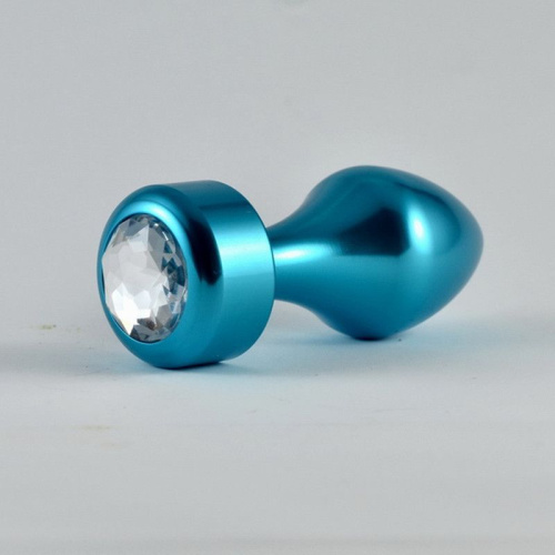 LoveToy Aluminium Anal plug - Металлическая анальная пробка с кристаллом, 8х3 см (бирюзовый)