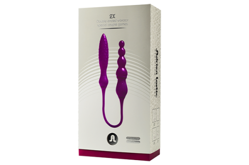 Adrien Lastic AD-2X - Вибратор двусторонний с пультом LRS, 58.5х3.2 см (фиолетовый)