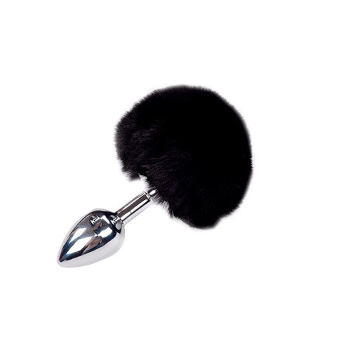 Alive Fluffly Plug M - Анальная пробка с пышным хвостом, 8х3.5 см (чёрная)