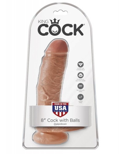 Фаллоимитатор на присоске King Cock 8, 20х5 см (коричневый)