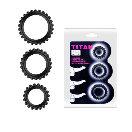 Baile Titan Cock Ring Set набір рельєфних ерекційних кілець різного діаметру, 3 шт. - купити в Києві, Україні