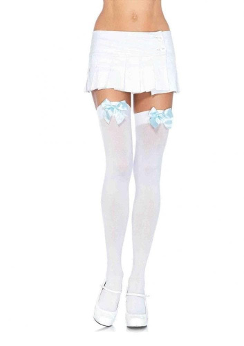 Leg Avenue Nylon Thigh Highs With Bow - чулки с бантиком (белый с голубым)