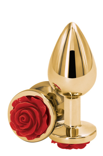 Ns Novelties Rose Buttplug M - Анальная пробка, 7,5х3,5 см, (золотистая с красным)