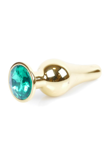 Boss Jewellery Gold Butt Plug Green - Анальна пробка з кристалом, 9,5х3 см (зеленый)
