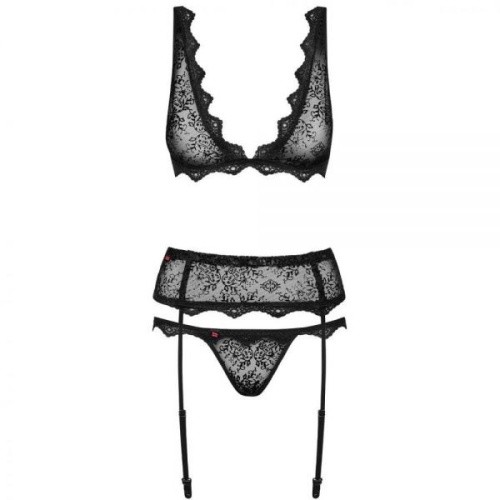 Obsessive Emperita set - комплект эротического белья с поясом для чулок, L/XL (чёрный)
