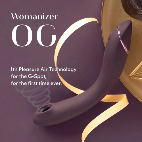 Womanizer OG + Лубрикант 50 мл - Вибратор для точки G c вакуумной стимуляцией, 17.6х3.9 см (баклажановый)
