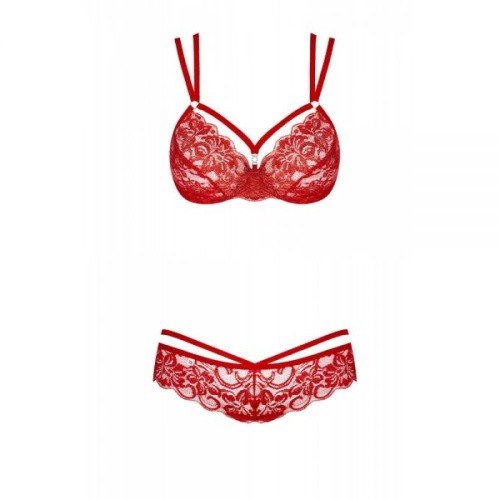 Obsessive 860-SET-3 set - кружевной эротический комплект, S/M (красный)