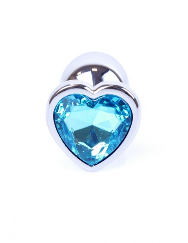 Boss Jewellery Silver  Heart PLUG Light Blue - Анальная пробка с кристаллом, 7х2.7 см (голубой)