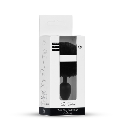 B-Series Jewellery Silicon PLUG  Bunny Tail  Black - Анальная пробка с хвостом, 6,5х2,7 см (черный)