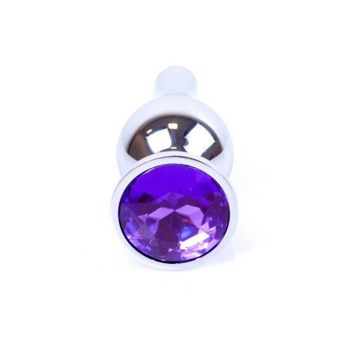 Boss Jewellery Silver Butt Plug Purple - Анальная пробка с кристаллом, 9,3х3 см (фиолетовый)