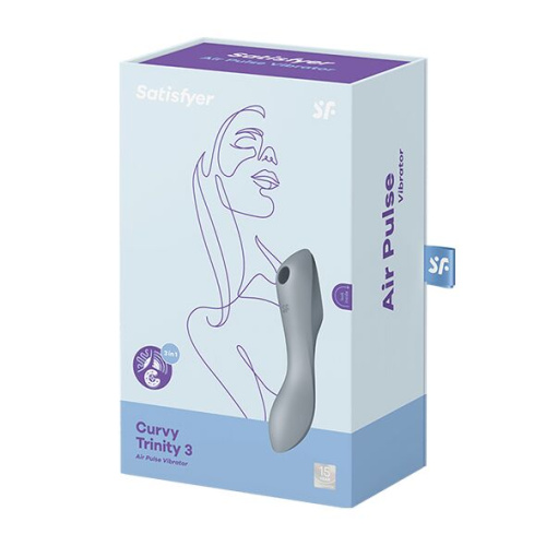 Satisfyer Curvy Trinity 3 - Вакуумный вибратор и стимулятор для точки G, 17.5х5.3 см (серый)