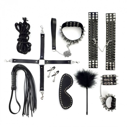 Art of Sex - Spikes BDSM Set Leather - Набор BDSM из 10 предметов, натуральная кожа