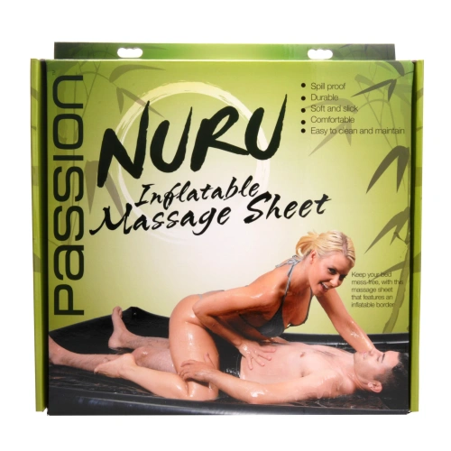Passion Vinyl Massage Sheet непромокаемая виниловая простынь с надувными краями, 199.4 x 170 x 14 см (чёрный)