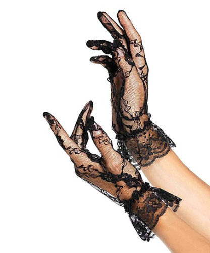 Leg Avenue - Lace Wrist Lengh Ruffle Gloves - Кружевные перчатки, O/S (черный)