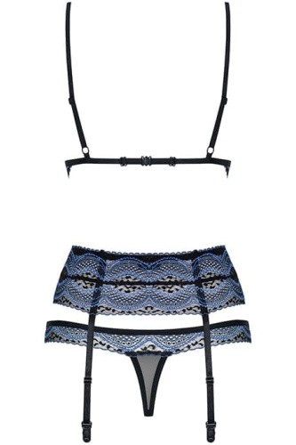 Obsessive 844-SET-1 set - кружевной эротический комплект с поясом для чулок, L/XL (чёрный)