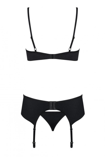 Obsessive Gretia set - эротический комплект бюстгальтер, стринги и пояс для чулок, S/M (чёрный)