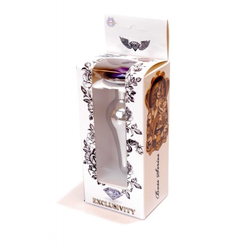 Boss Jewellery Silver Butt Plug Purple - Анальная пробка с кристаллом, 9,3х3 см (фиолетовый)