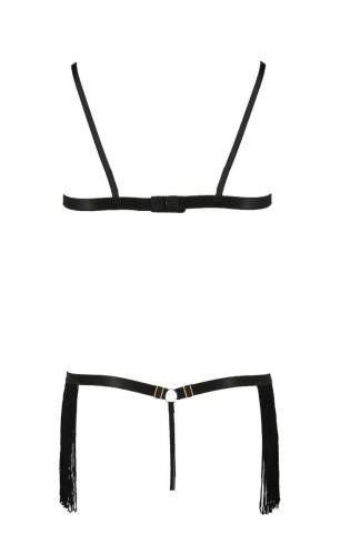 Passion Exclusive Kassandra Set OpenBra - Комплект белья с бахромой, XXL/3XL (чёрный)