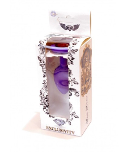 Boss Jewellery Purple Silikon Plug Small Red Diamond - Анальная пробка с кристаллом, 7х2.7 см (фиолетовый с красным)