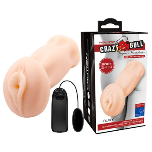 Crazy Bull Pocket Pussy Ruby - Мастурбатор-вагина с виброяйцом, 13х4.6 см (телесный)